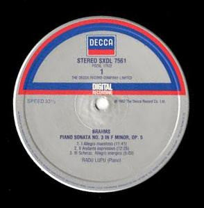 Radu Lupu, Johannes Brahms : Piano Sonata No.3 In F Minor, Op.5 / Theme And Variations In D Minor (LP)
