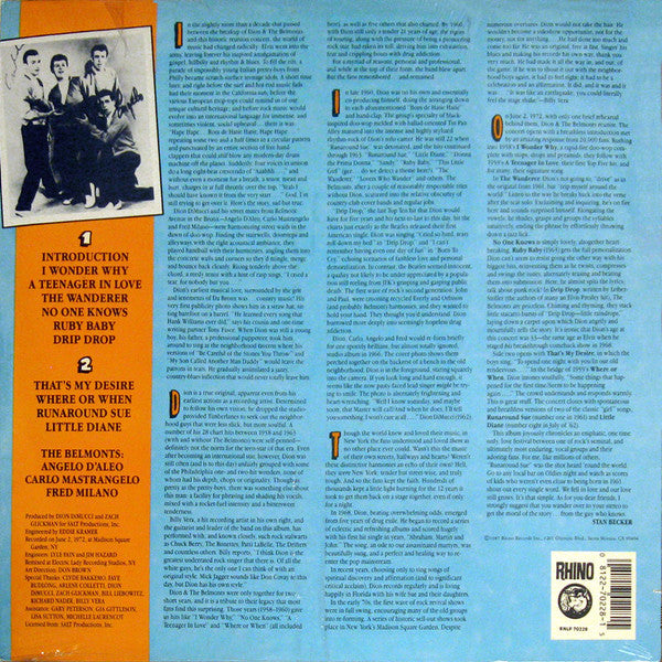 Dion & The Belmonts : Reunion - "Live" At Madison Square Garden 1972 (LP, Album, RE)