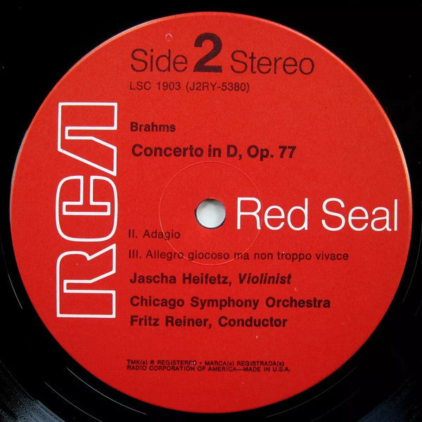 Johannes Brahms, Jascha Heifetz / Fritz Reiner, Chicago Symphony Orchestra : Violin Concerto (In D) (LP, RE + Box)