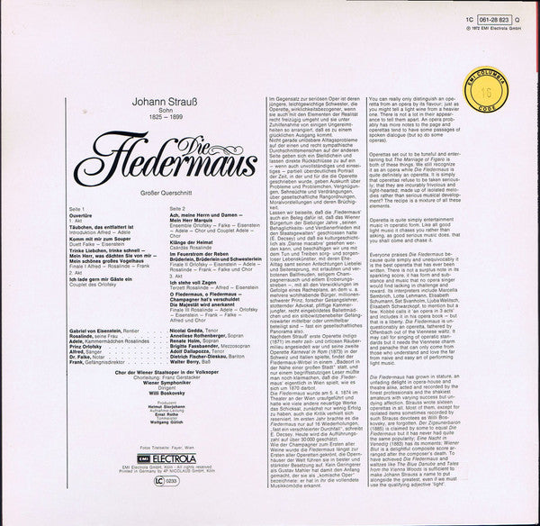 Johann Strauss Jr., Wiener Symphoniker, Willi Boskovsky, Anneliese Rothenberger, Dietrich Fischer-Dieskau, Nicolai Gedda, Renate Holm, Brigitte Fassbaender, Adolf Dallapozza, Walter Berry : Die Fledermaus / Grosser Querschnitt (LP, Quad)