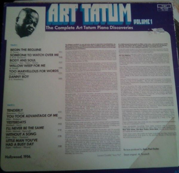 Art Tatum : The Complete Art Tatum Piano Discoveries, Volume 1 (LP, Album, RE)