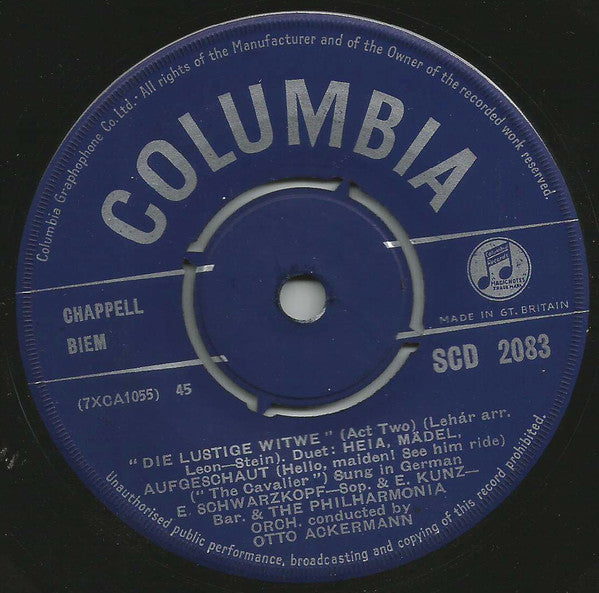 Elisabeth Schwarzkopf : Elisabeth Schwarzkopf Sings Vilia and Hello Maiden from the Merry Widow (7", Single)