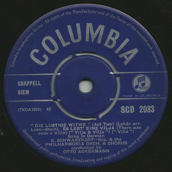 Elisabeth Schwarzkopf : Elisabeth Schwarzkopf Sings Vilia and Hello Maiden from the Merry Widow (7", Single)