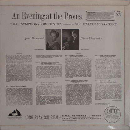 Sir Malcolm Sargent, BBC Symphony Orchestra, Joan Hammond, Shura Cherkassky : An Evening At The Proms (LP, RP)