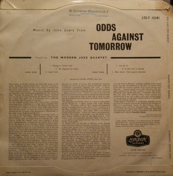 The Modern Jazz Quartet : Music From "Odds Against Tomorrow" (LP, Album, Mono)