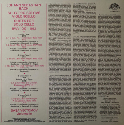 Johann Sebastian Bach, Saša Večtomov : Suites For Solo Cello BWV 1007-12 (2xLP)
