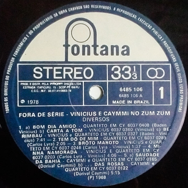 Vinicius De Moraes e Dorival Caymmi : No Zum Zum (LP, Album, RE)