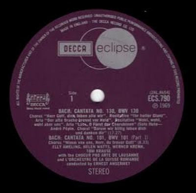 Johann Sebastian Bach, Elly Ameling ‒ Helen Watts ‒ Werner Krenn ‒ Tom Krause, Chœur Pro Arte de Lausanne, L'Orchestre De La Suisse Romande, Ernest Ansermet : Cantatas (LP, RE)