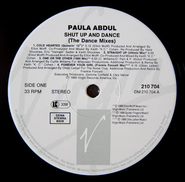 Paula Abdul : Shut Up And Dance (The Dance Mixes) (LP, Comp)