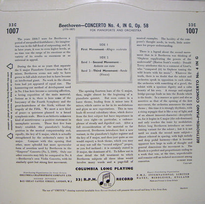 Ludwig van Beethoven, Walter Gieseking, Herbert von Karajan, Philharmonia Orchestra : Piano Concerto No. 4 (10", Mono)