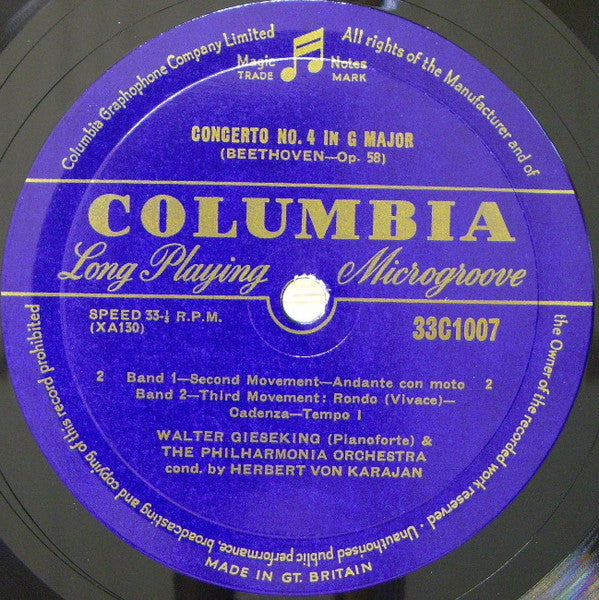 Ludwig van Beethoven, Walter Gieseking, Herbert von Karajan, Philharmonia Orchestra : Piano Concerto No. 4 (10", Mono)