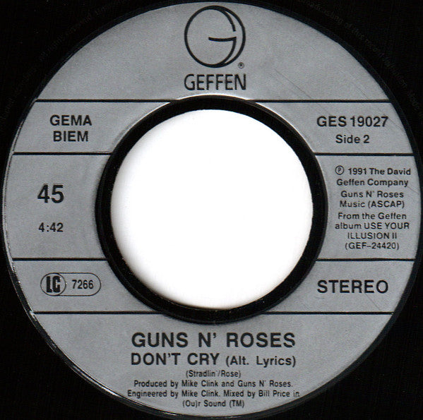 Guns N' Roses : Don't Cry (7", Single)