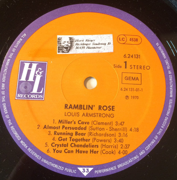 Louis Armstrong : Ramblin`Rose (LP, RE)