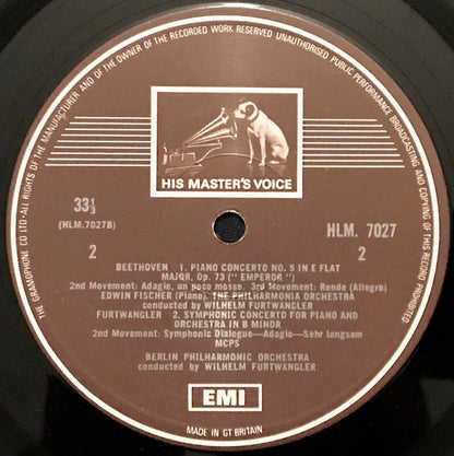 Ludwig van Beethoven, Wilhelm Furtwängler, Philharmonia Orchestra, Edwin Fischer, Berliner Philharmoniker, Wilhelm Furtwängler : Beethoven "Emperor" Concerto / Furtwängler Piano Concerto (LP, Album, Mono)