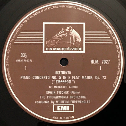 Ludwig van Beethoven, Wilhelm Furtwängler, Philharmonia Orchestra, Edwin Fischer, Berliner Philharmoniker, Wilhelm Furtwängler : Beethoven "Emperor" Concerto / Furtwängler Piano Concerto (LP, Album, Mono)