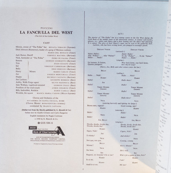 Giacomo Puccini / Renata Tebaldi, Mario del Monaco, Cornell MacNeil, Giorgio Tozzi / Coro dell'Accademia Nazionale di Santa Cecilia And Orchestra dell'Accademia Nazionale di Santa Cecilia, Franco Capuana : La Fanciulla Del West (3xLP, Album, RE + Box)