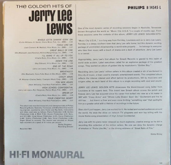 Jerry Lee Lewis : The Golden Hits Of Jerry Lee Lewis (LP, Album, Mono)