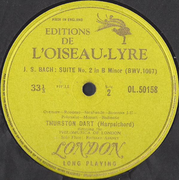 Johann Sebastian Bach, Thurston Dart, Philomusica Of London : The Orchestral Works Of J.S. Bach: Suite No. 1 In C Major (BWV 1066) / Suite No. 2 In B Minor (BWV 1067) (LP, Mono)