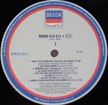 Kathleen Ferrier, Bruno Walter, Franz Schubert, Robert Schumann, Johannes Brahms : Kathleen Ferrier (LP, Album, Mono)