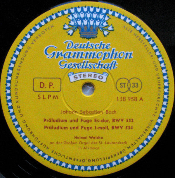 Johann Sebastian Bach – Helmut Walcha : Récital D'Orgue (LP, Album)