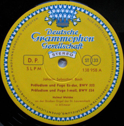 Johann Sebastian Bach – Helmut Walcha : Récital D'Orgue (LP, Album)