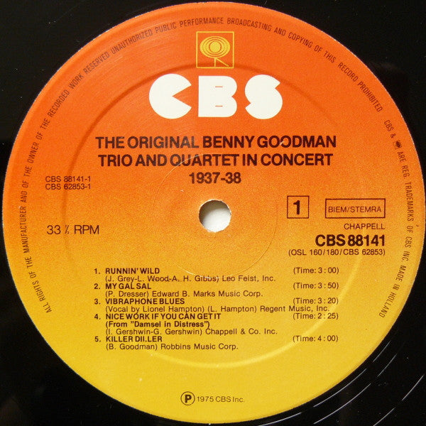 Benny Goodman : The Original Benny Goodman Trio And Quartet In Concert 1937-38 (2xLP)