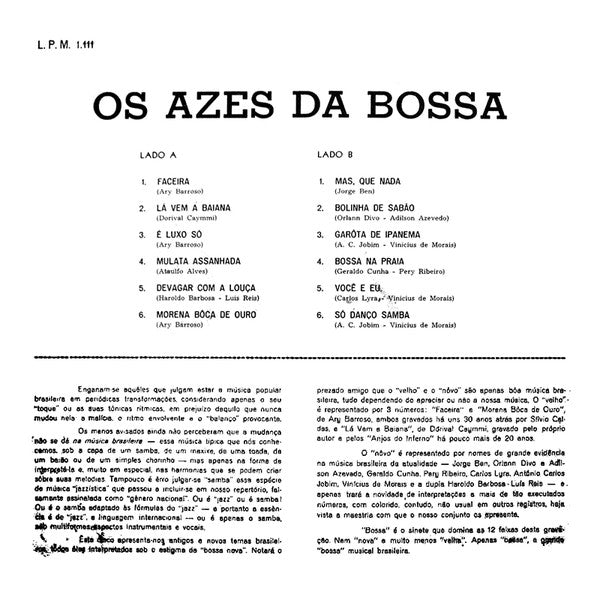 Os Azes Da Bossa : Sambas Em Duas Bossas (LP, Album)