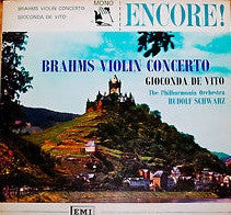 Johannes Brahms, Gioconda De Vito, Rudolf Schwarz, Philharmonia Orchestra : Brahms Violin Concerto In D Op. 77 (LP, Mono)