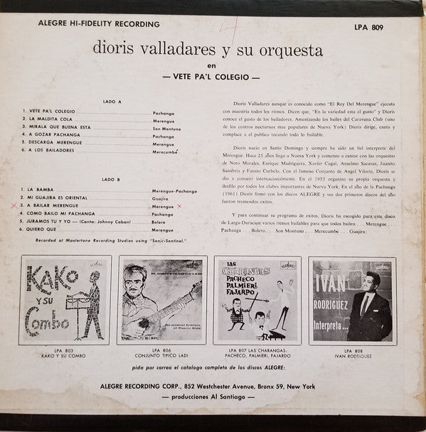 Dioris Valladares : Vete Pa'l Colegio (LP, Album, Mono, HI )