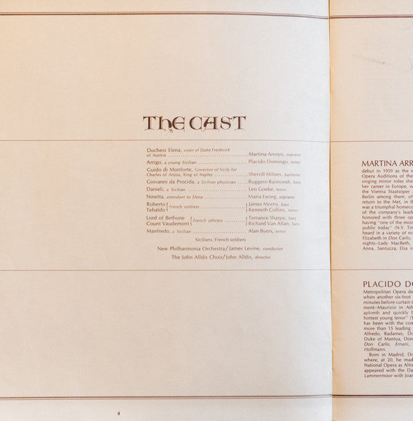 Giuseppe Verdi  -  Martina Arroyo, Placido Domingo, Sherrill Milnes, Ruggero Raimondi, James Levine (2), New Philharmonia Orchestra • John Alldis Choir : I Vespri Siciliani (4xLP, Album + Box)