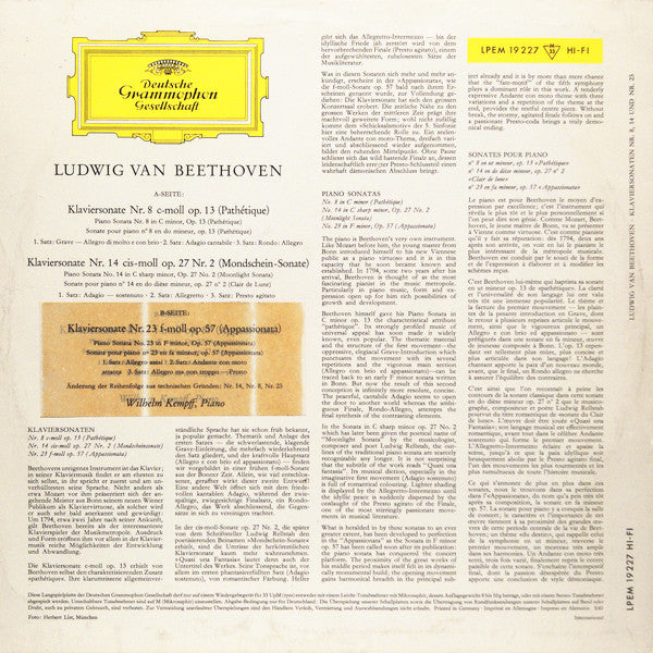 Ludwig van Beethoven - Wilhelm Kempff : Klaviersonaten Pathétique · Mondschein-Sonate · Appassionata (LP, Mono, RE)