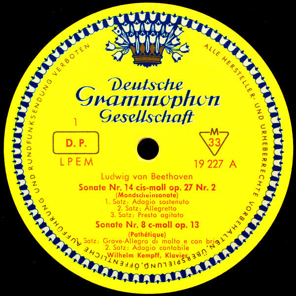 Ludwig van Beethoven - Wilhelm Kempff : Klaviersonaten Pathétique · Mondschein-Sonate · Appassionata (LP, Mono, RE)