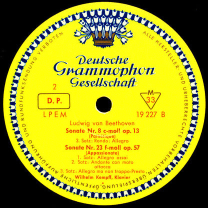 Ludwig van Beethoven - Wilhelm Kempff : Klaviersonaten Pathétique · Mondschein-Sonate · Appassionata (LP, Mono, RE)