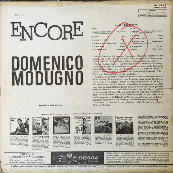 Domenico Modugno : Encore (LP, Mono)