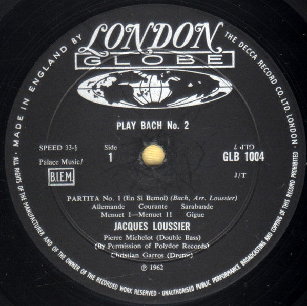 Jacques Loussier With  Christian Garros And Pierre Michelot : Play Bach - No. 2 (LP, Album, Mono, RE, RP)