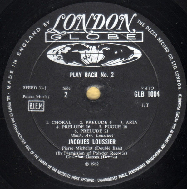 Jacques Loussier With  Christian Garros And Pierre Michelot : Play Bach - No. 2 (LP, Album, Mono, RE, RP)