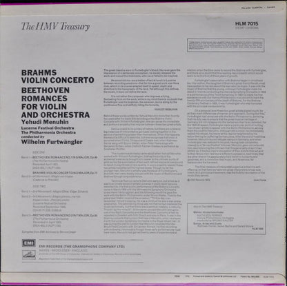 Johannes Brahms / Ludwig van Beethoven - Yehudi Menuhin, Wilhelm Furtwängler, Lucerne Festival Orchestra / Philharmonia Orchestra : Violin Concerto / Two Romances (LP, Mono)