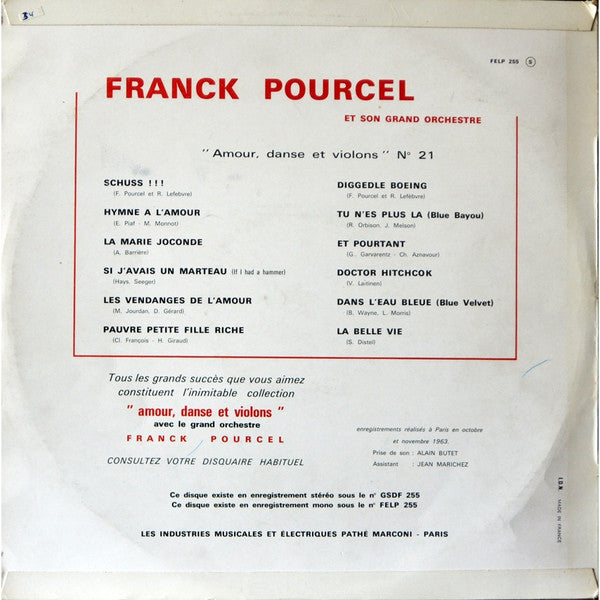 Franck Pourcel Et Son Grand Orchestre : Amour, Danse Et Violons N° 21 (LP, Album, Mono)