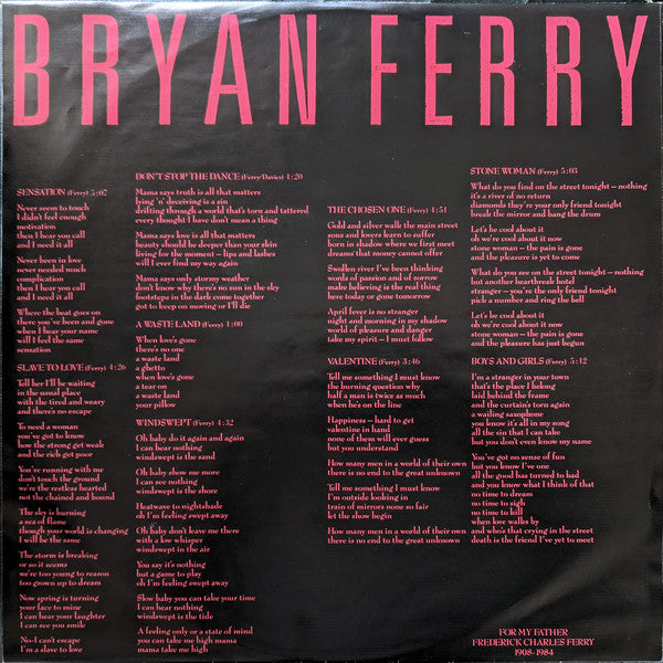 Bryan Ferry : Boys And Girls (LP, Album)