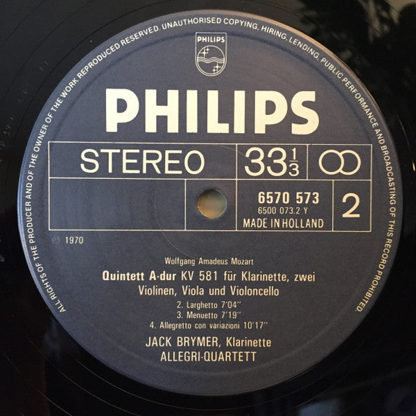 Wolfgang Amadeus Mozart ― Jack Brymer - Stephen Bishop-Kovacevich - Patrick Ireland - The Allegri String Quartet : Klarinettenquintett / „Kegelstatt-Trio" (LP, RE)