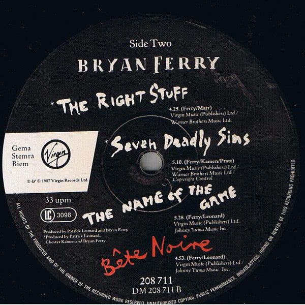 Bryan Ferry : Bête Noire (LP, Album)