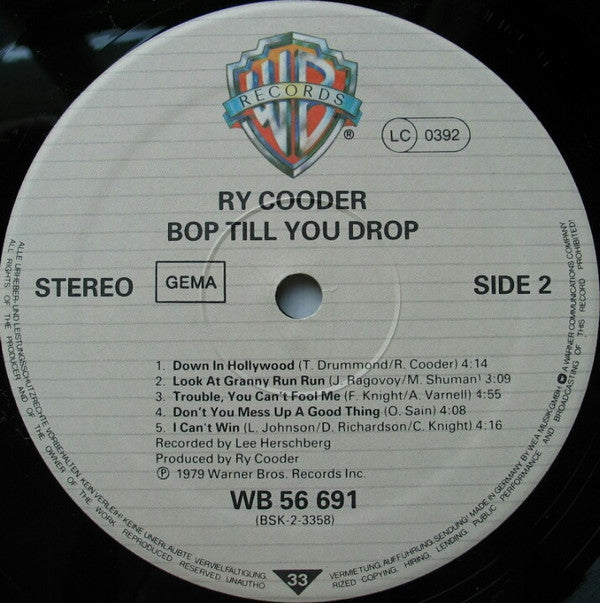 Ry Cooder : Bop Till You Drop (LP, Album)