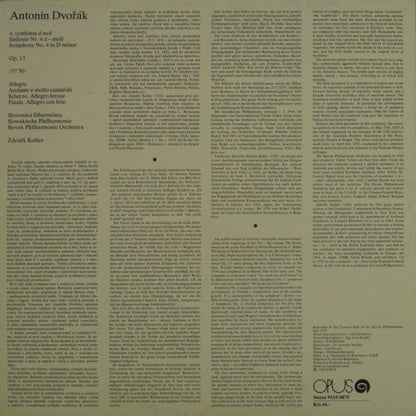 Antonín Dvořák - Slovak Philharmonic Orchestra, Zdeněk Košler : Symphony No. 4 In D Minor (LP)