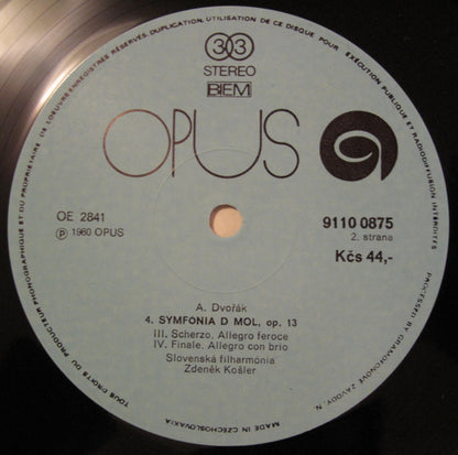 Antonín Dvořák - Slovak Philharmonic Orchestra, Zdeněk Košler : Symphony No. 4 In D Minor (LP)