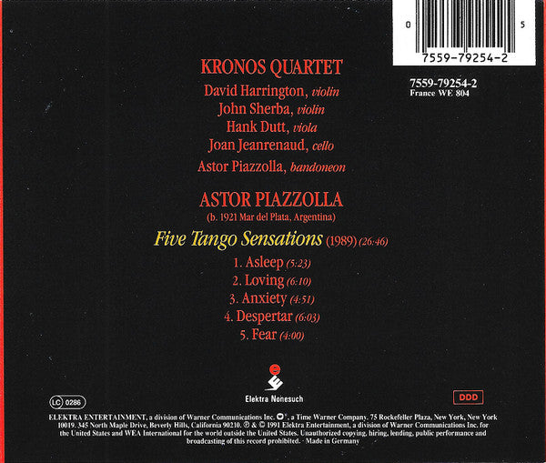 Kronos Quartet With Astor Piazzolla : Five Tango Sensations (CD, MiniAlbum)