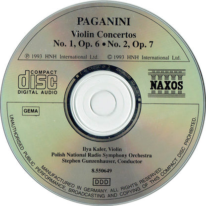Niccolò Paganini, Ilya Kaler, Polish National Radio Symphony Orchestra, Stephen Gunzenhauser : Violin Concertos No. 1, Op. 6 ∙ No. 2, Op. 7 (CD, Album)