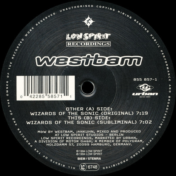 Westbam : Wizards Of The Sonic (12")