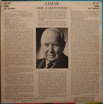 Franz Lehár, Helge Roswaenge, Lisa Della Casa, Leni Funk, John Hendrik, Tonhalle-Orchester Zürich And Chor der Oper Zürich Conducted By Victor Reinshagen : Der Zarewitsch (LP, Album, Mono)