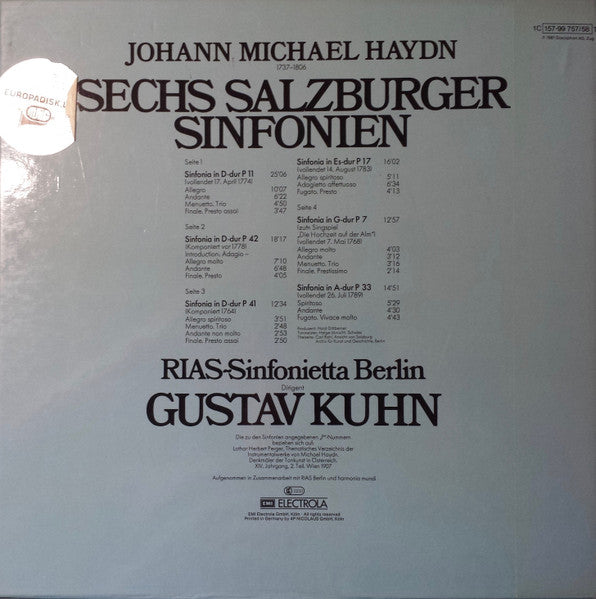 Michael Haydn, RIAS Sinfonietta, Gustav Kuhn : Sechs Salzburger Sinfonien (2xLP, Album, Box)