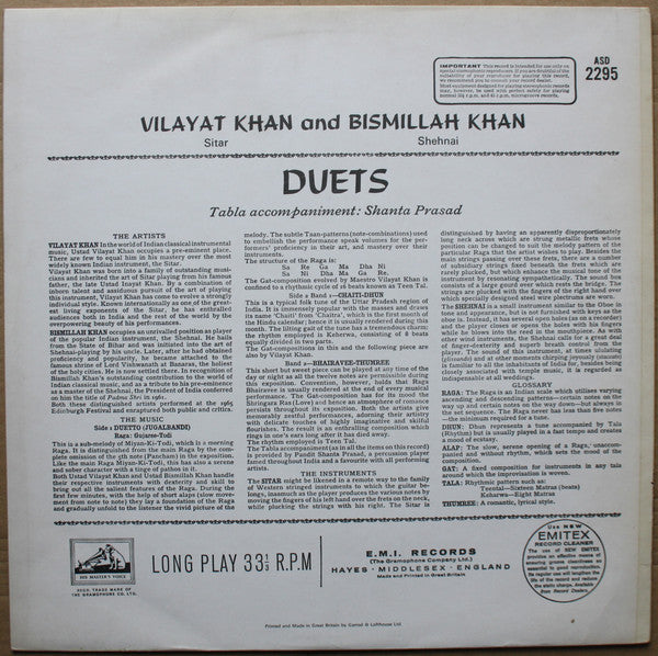 Vilayat Khan & Bismillah Khan, Shanta Prasad : Duets (LP, Album, RE)